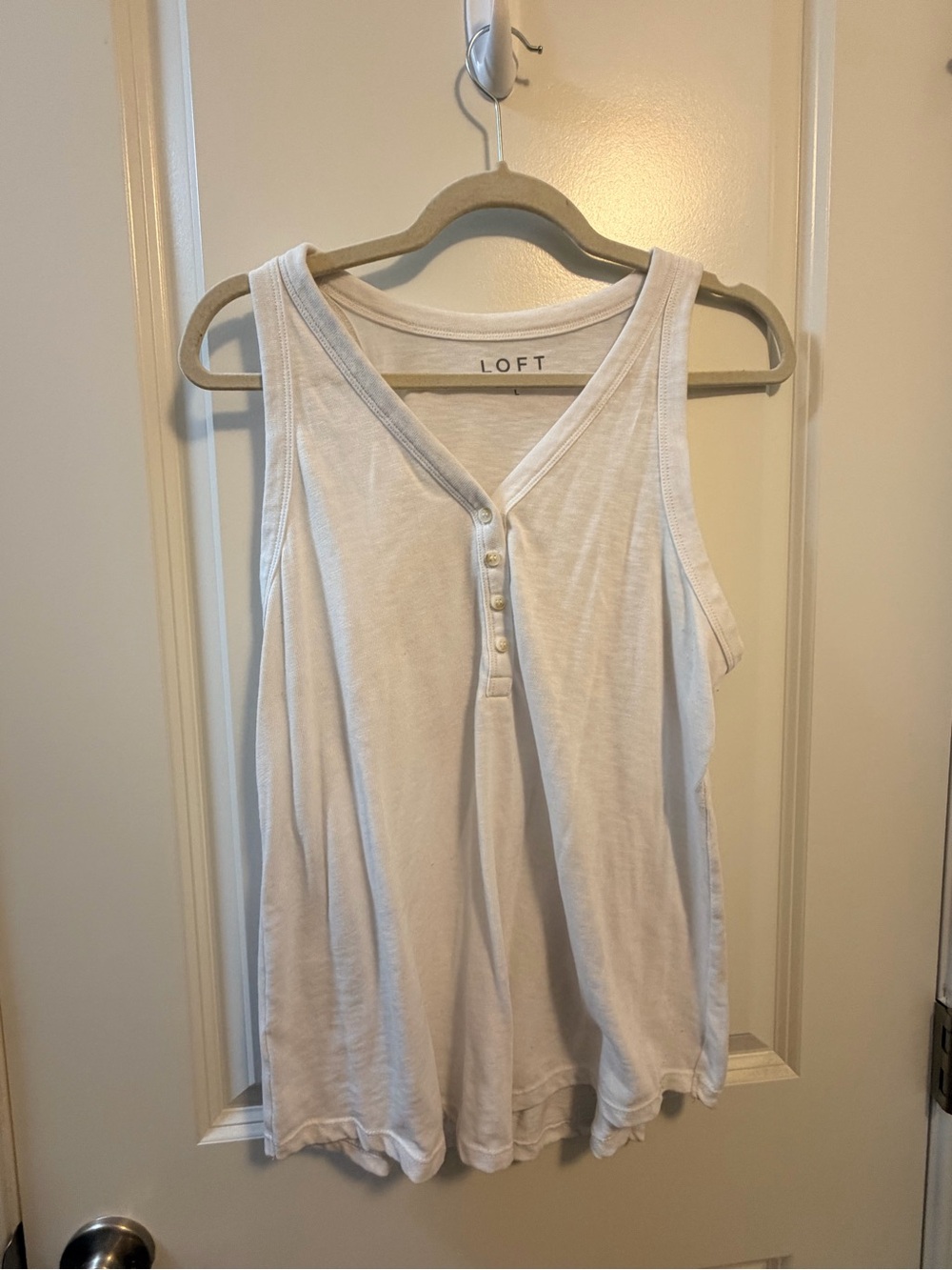 LOFT White V-Neck Henley Tank